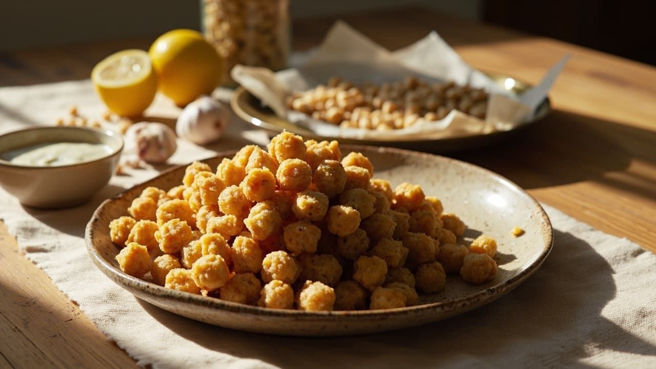 Almond-Flour Roasted Chickpea Bites with Garlic-Lemon Toum