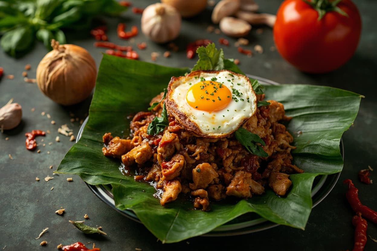 Basil Chili Chicken with Crispy Fried Egg