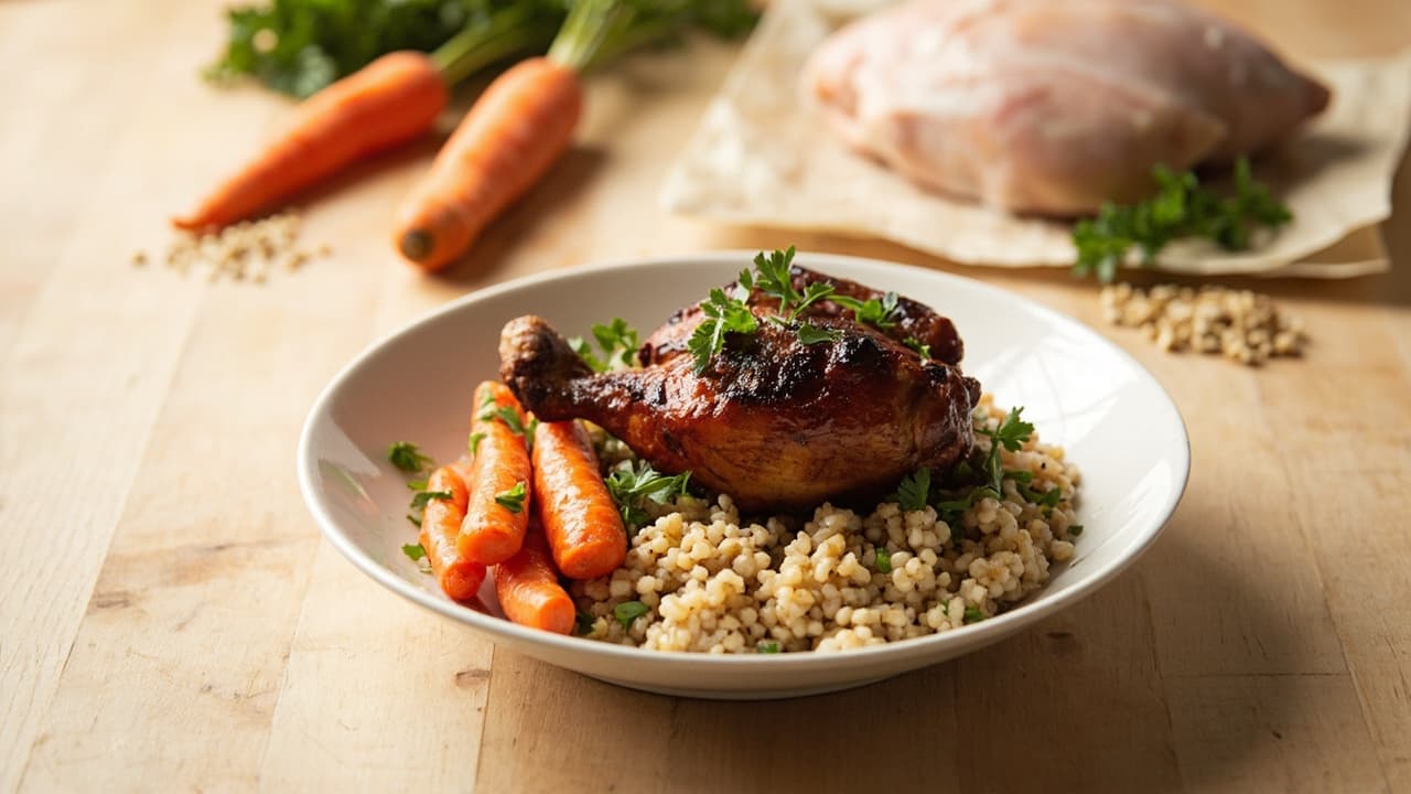 BBQ Chicken Thighs with Roasted Carrots & Quinoa