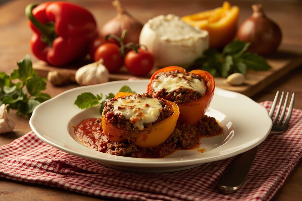 Beef-and-Mozzarella Stuffed Peppers