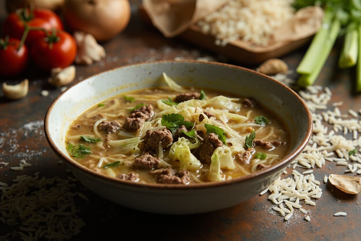 Beef, Cabbage and Rice Soup