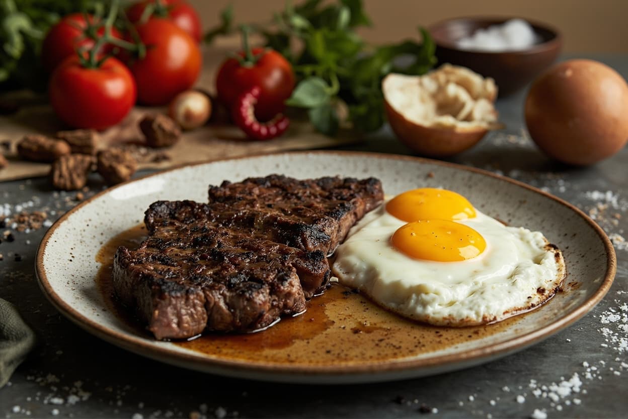 Bitter Coffee Rubbed Steak and Eggs