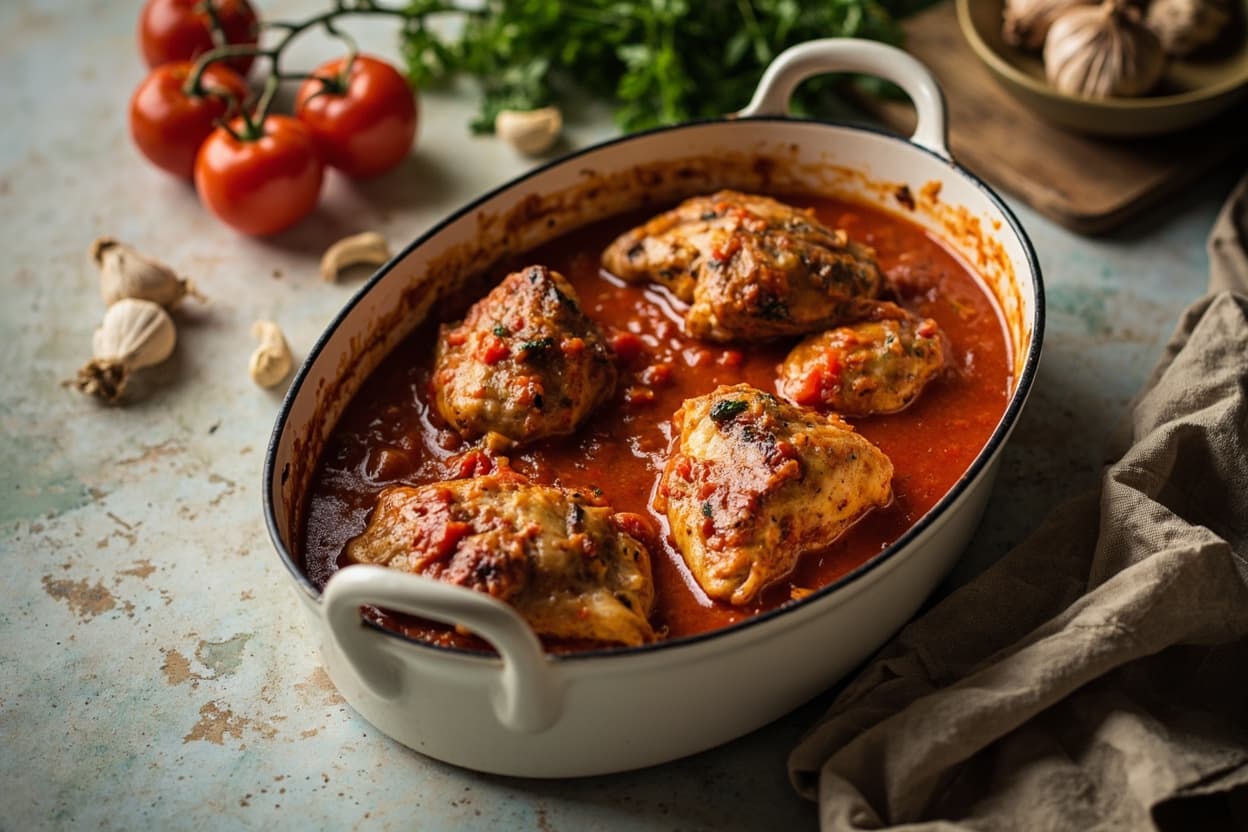 Braised Chicken in Garlicky Tomato Sauce