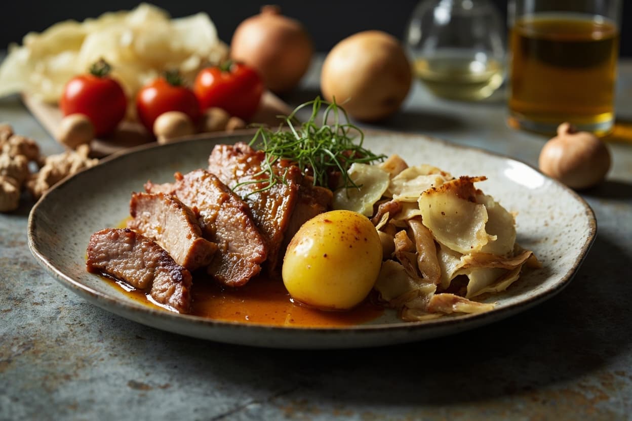 Braised Pork Belly with Soured Cabbage and Potato