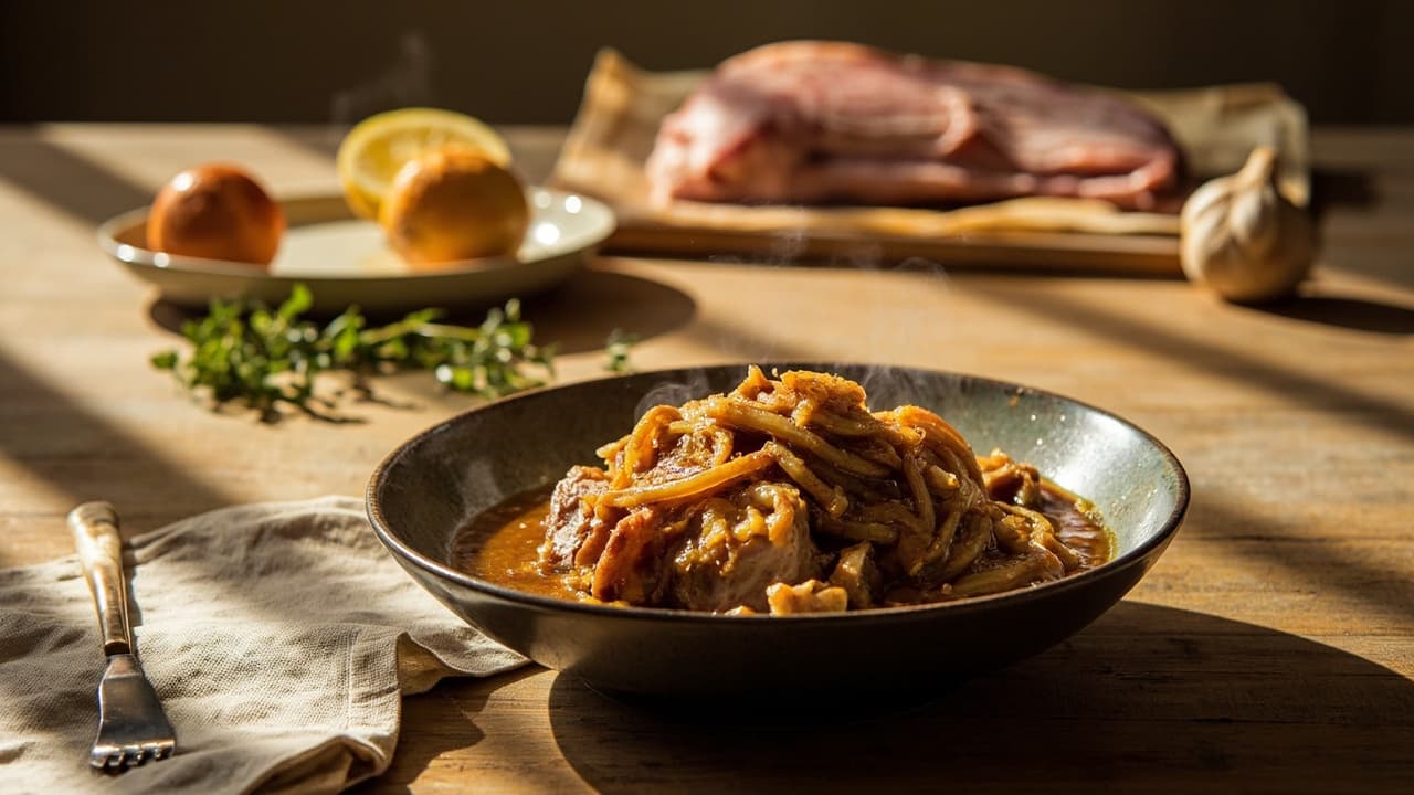 Braised Pork Loin with Mustard and Caramelized Onions