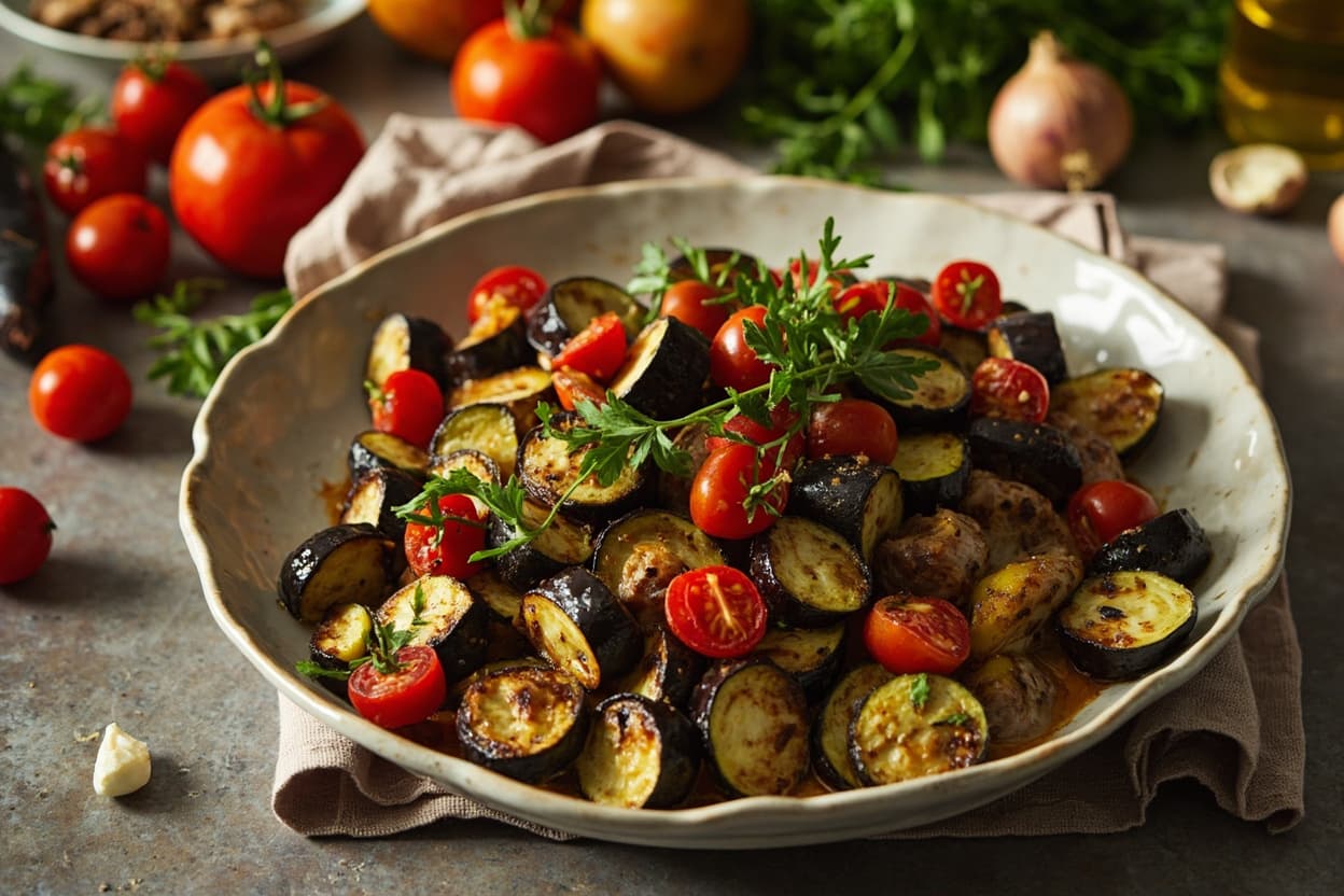 Briam Roasted Eggplant and Zucchini Traybake