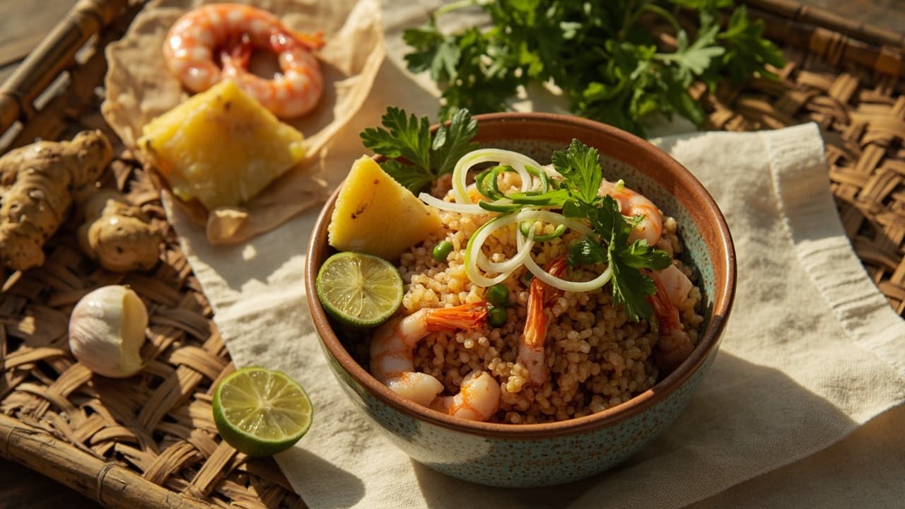 Bright Shrimp & Pineapple Quinoa with Garlicky Ginger