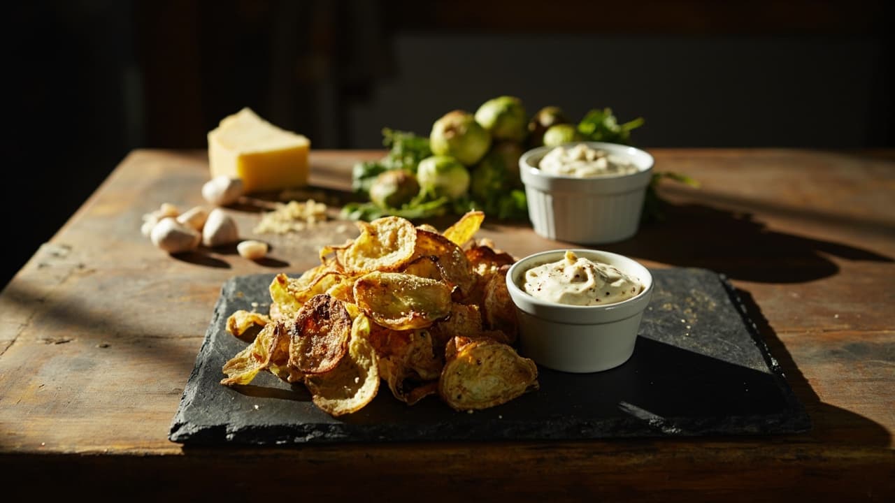 Brussels Sprout Chips with Sour Cream and Parmesan