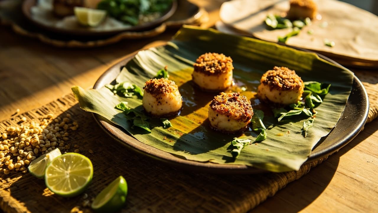 Buckwheat-Crusted Scallops with Thai Basil and Lime
