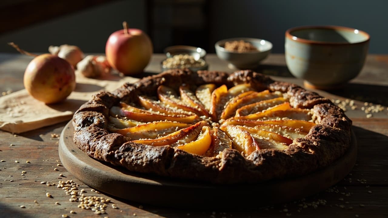 Buckwheat Galette with Soy‑Maple Apple and Sesame