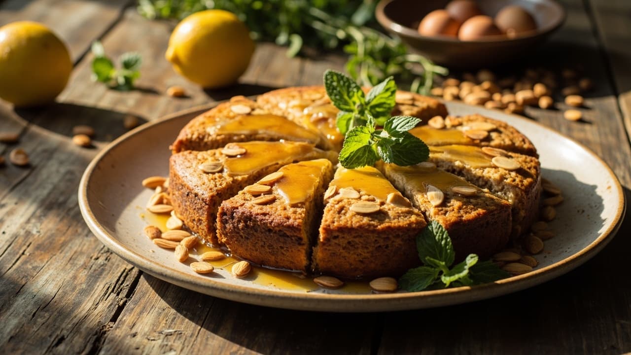 Buckwheat Lemon Honey Cake with Almonds and Mint