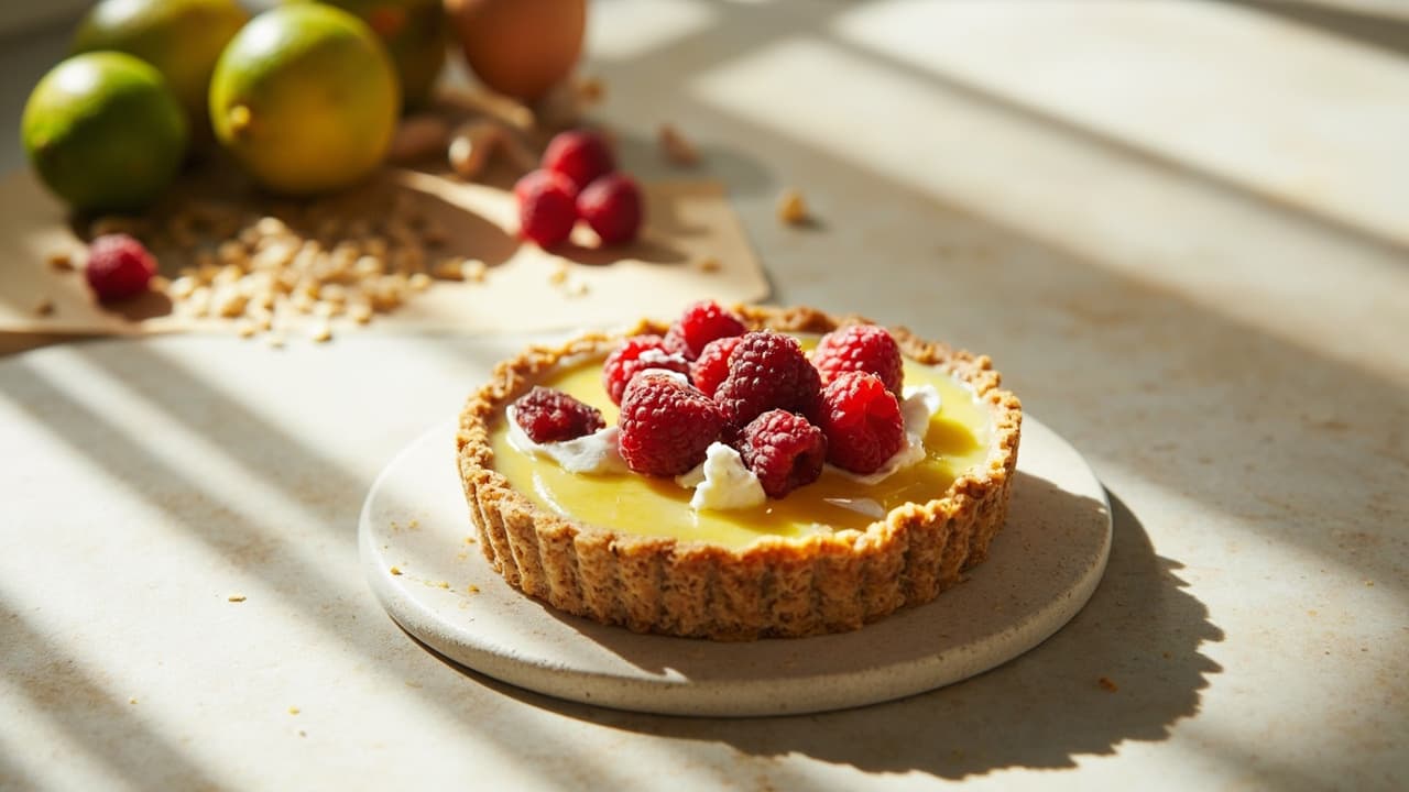 Buckwheat Lime Tart with Coconut Cream and Raspberries