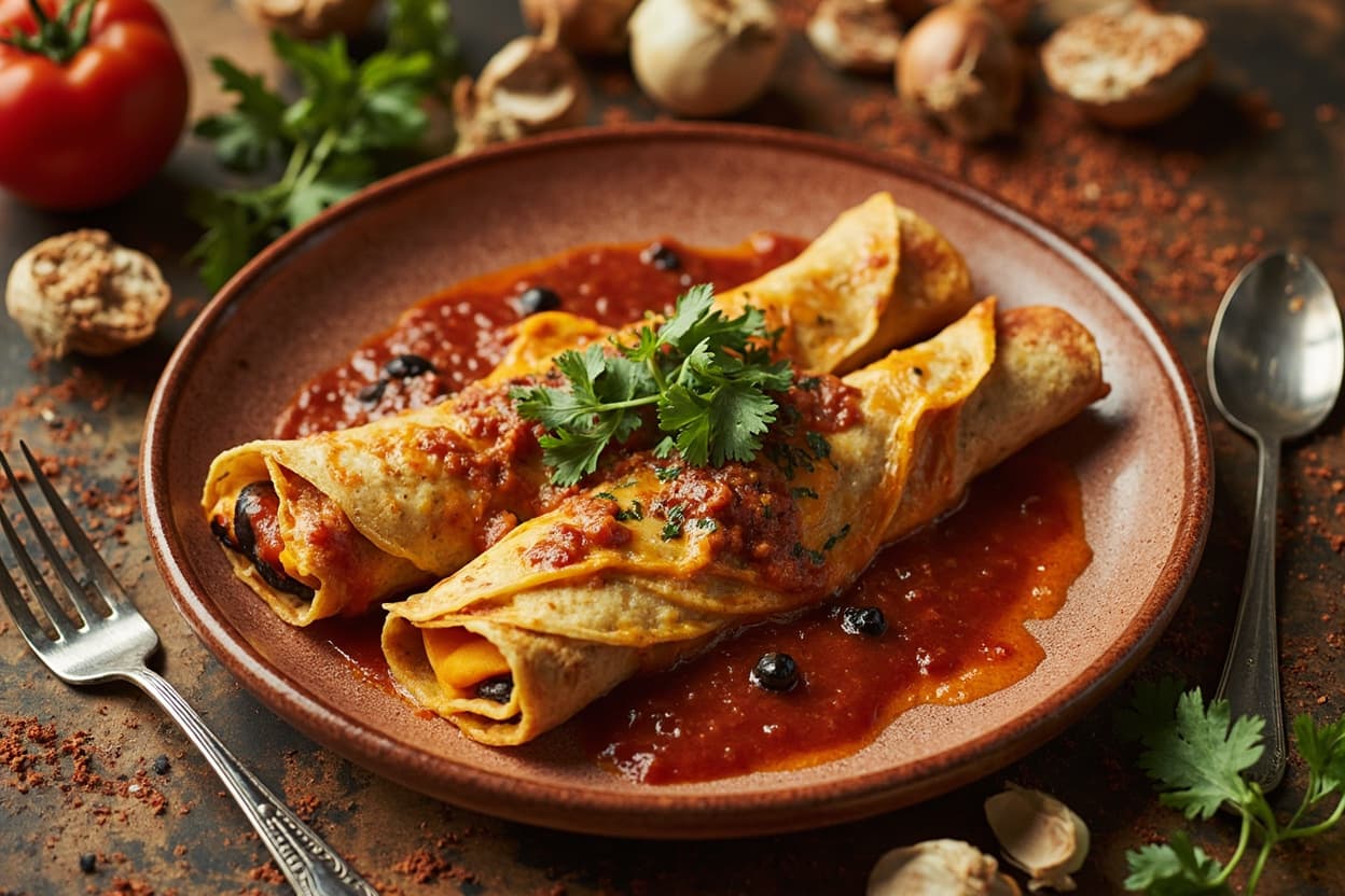 Butternut and Black Bean Enchiladas Rojas