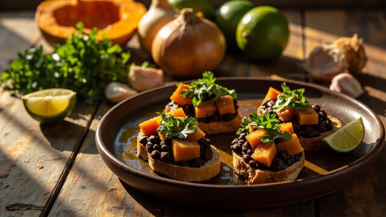Butternut Squash and Black Bean Crostini with Lime