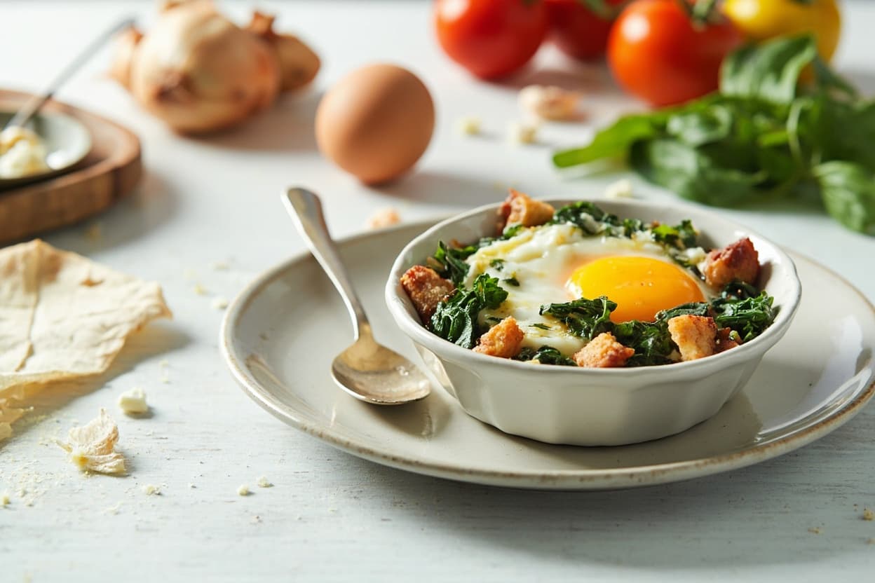 Buttery Spinach and Feta Baked Eggs