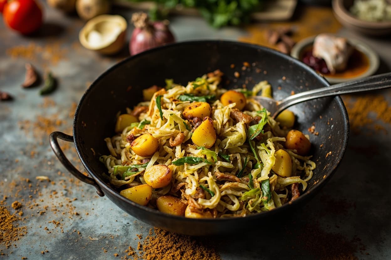 Cabbage and Potato Sabzi, Cumin Tempering