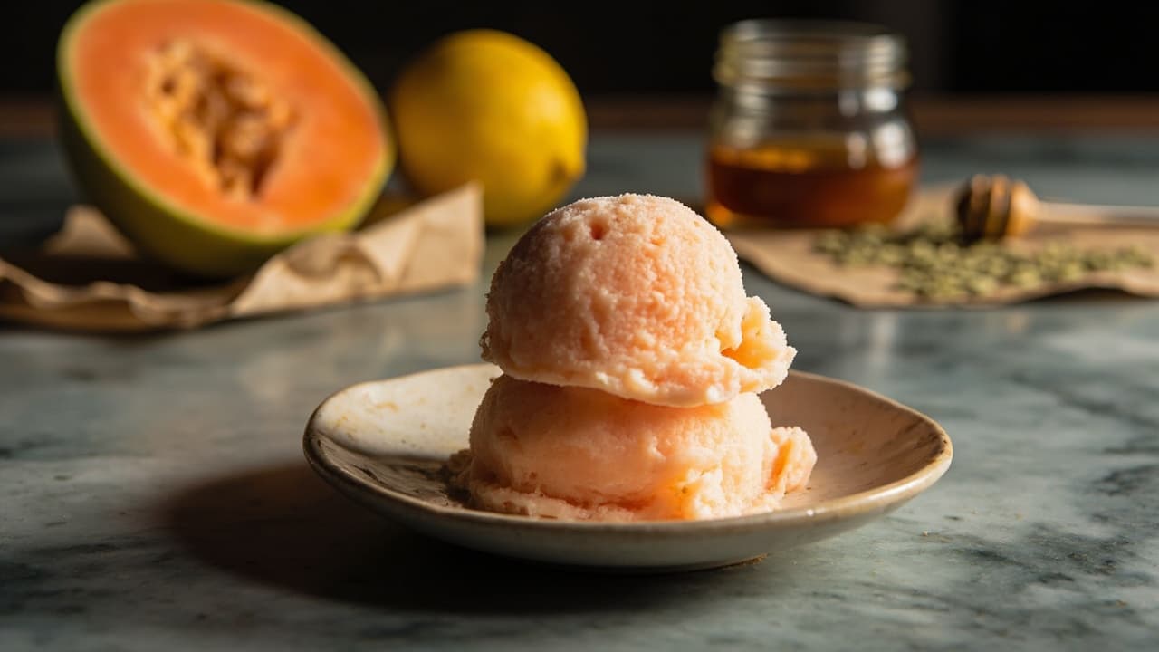 Cantaloupe and Fennel Seed Rose Sorbet