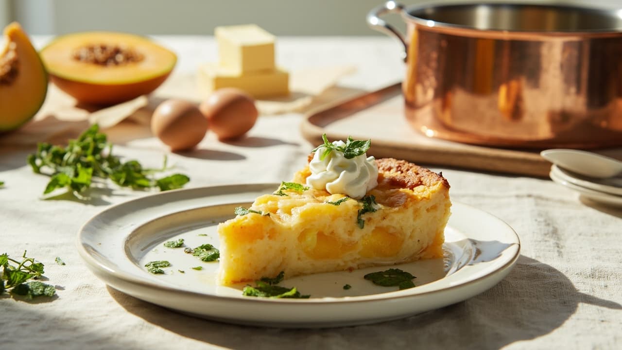 Cantaloupe Clafoutis with Mint and Cream