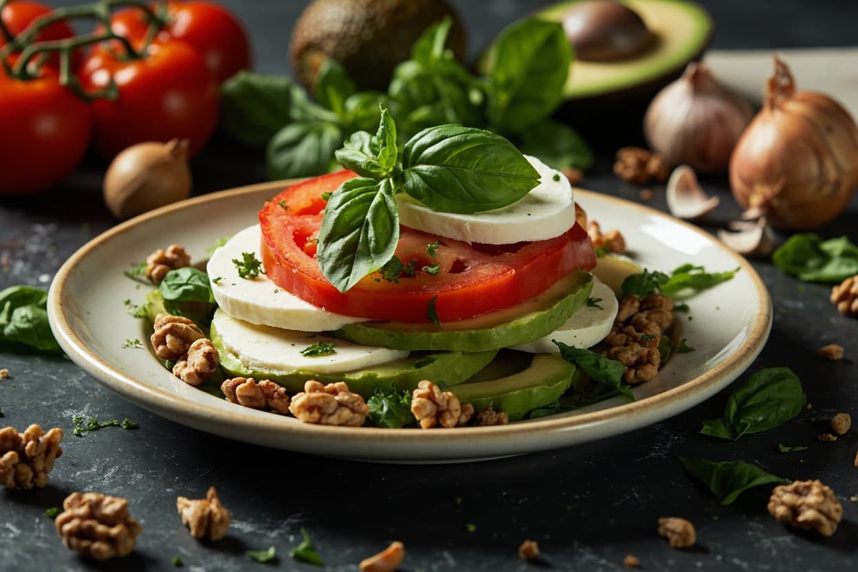 Caprese Salad with Avocado and Walnuts