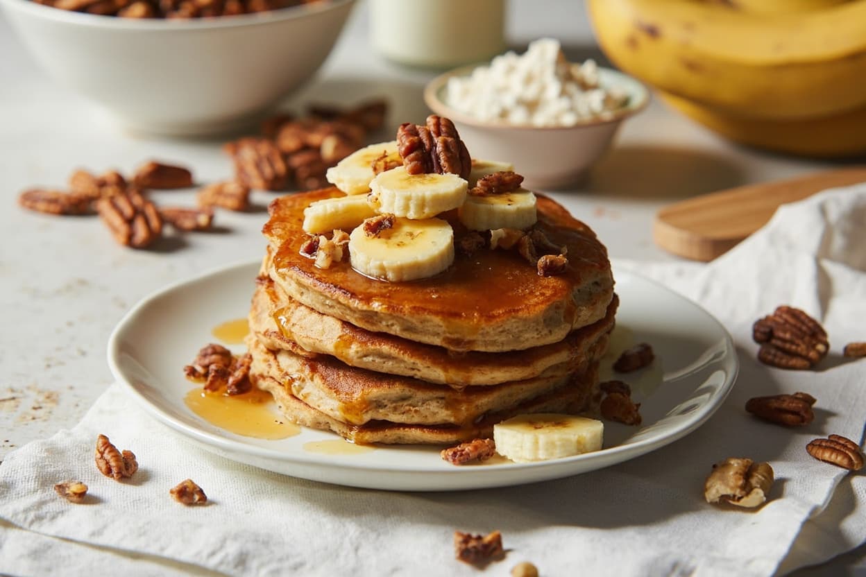 Caramelized Banana Pancakes with Toasted Pecans