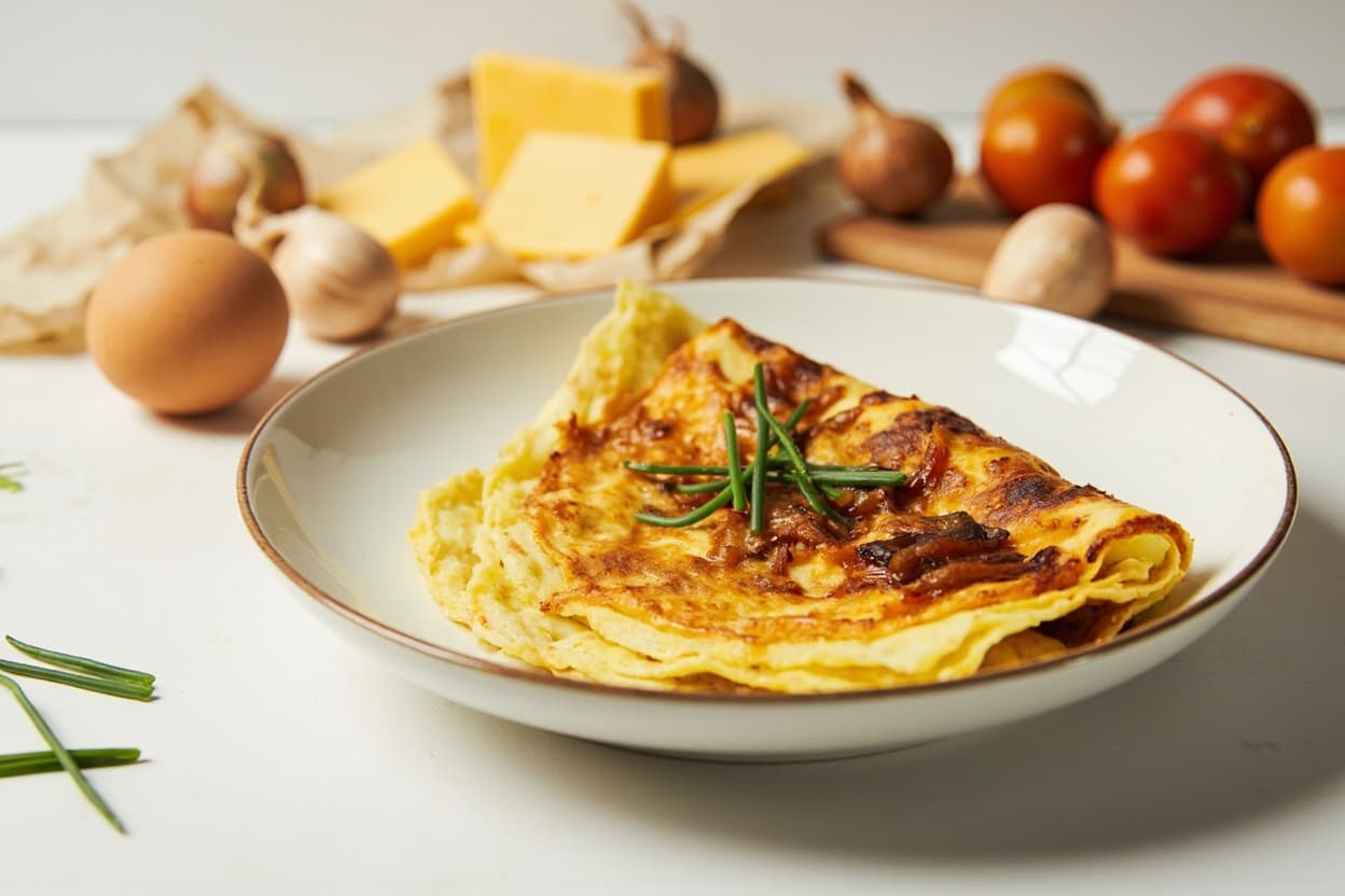 Caramelized Onion and Cheddar Breakfast Omelette