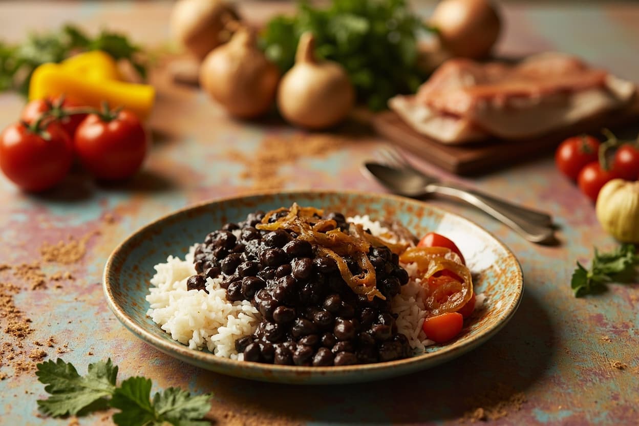 Caraotas Negras over White Rice