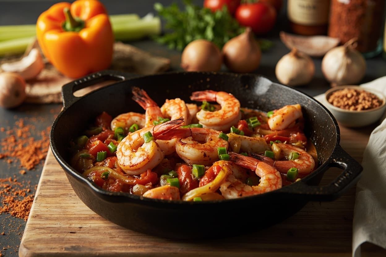 Cast Iron Cajun Shrimp and Bell Pepper Skillet