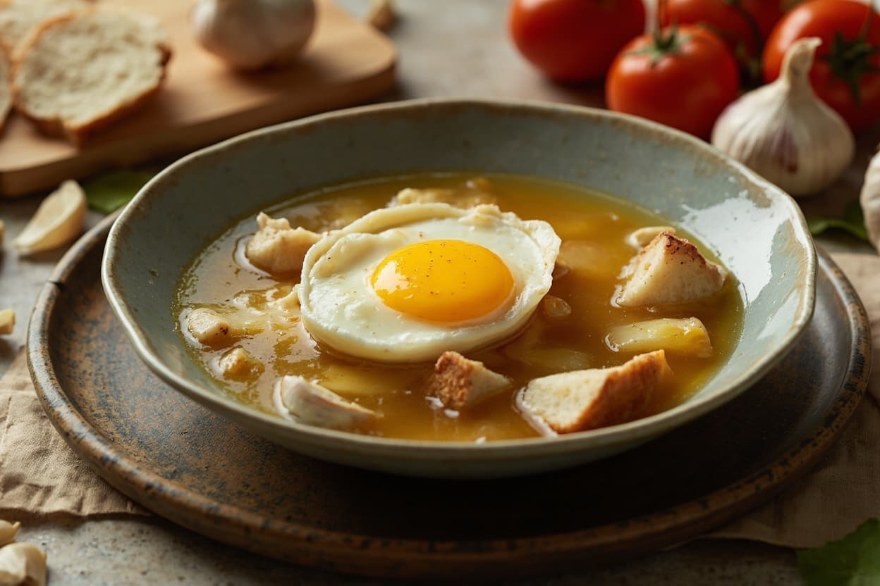 Castilian garlic soup with poached egg