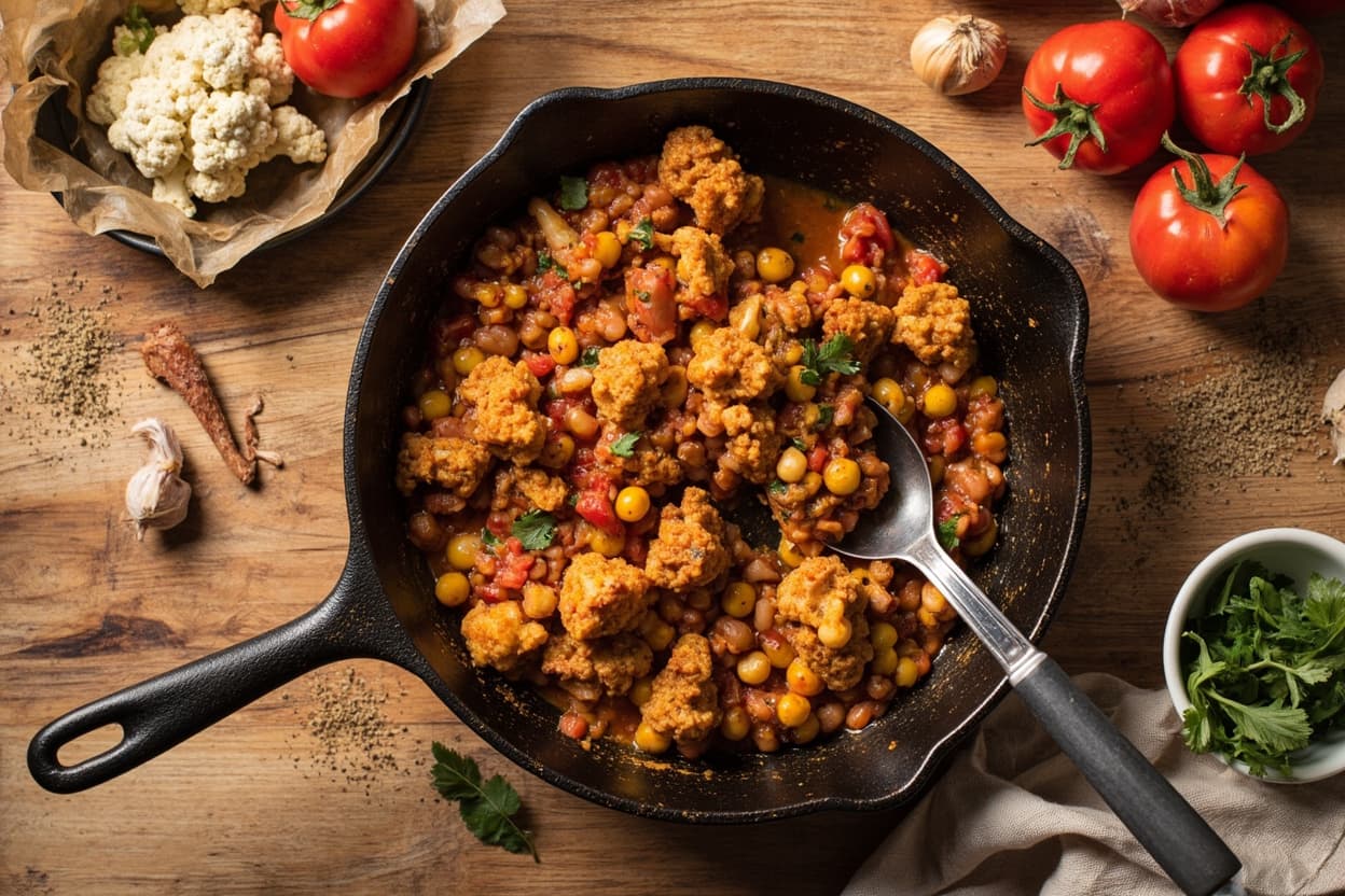 Cauliflower Pinto Bean Fajita Skillet