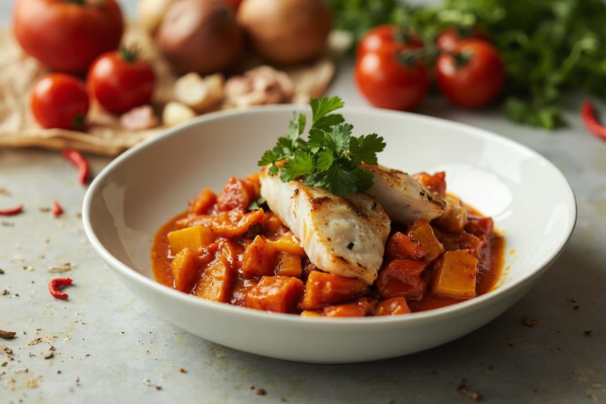 Cayenne Cod and Sweet Potato Braise