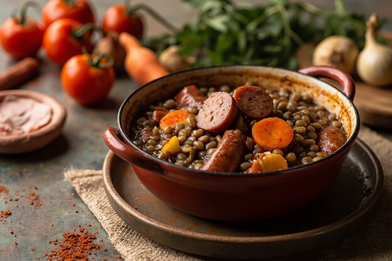 Cazuela de Lentejas with Smoky Sausage