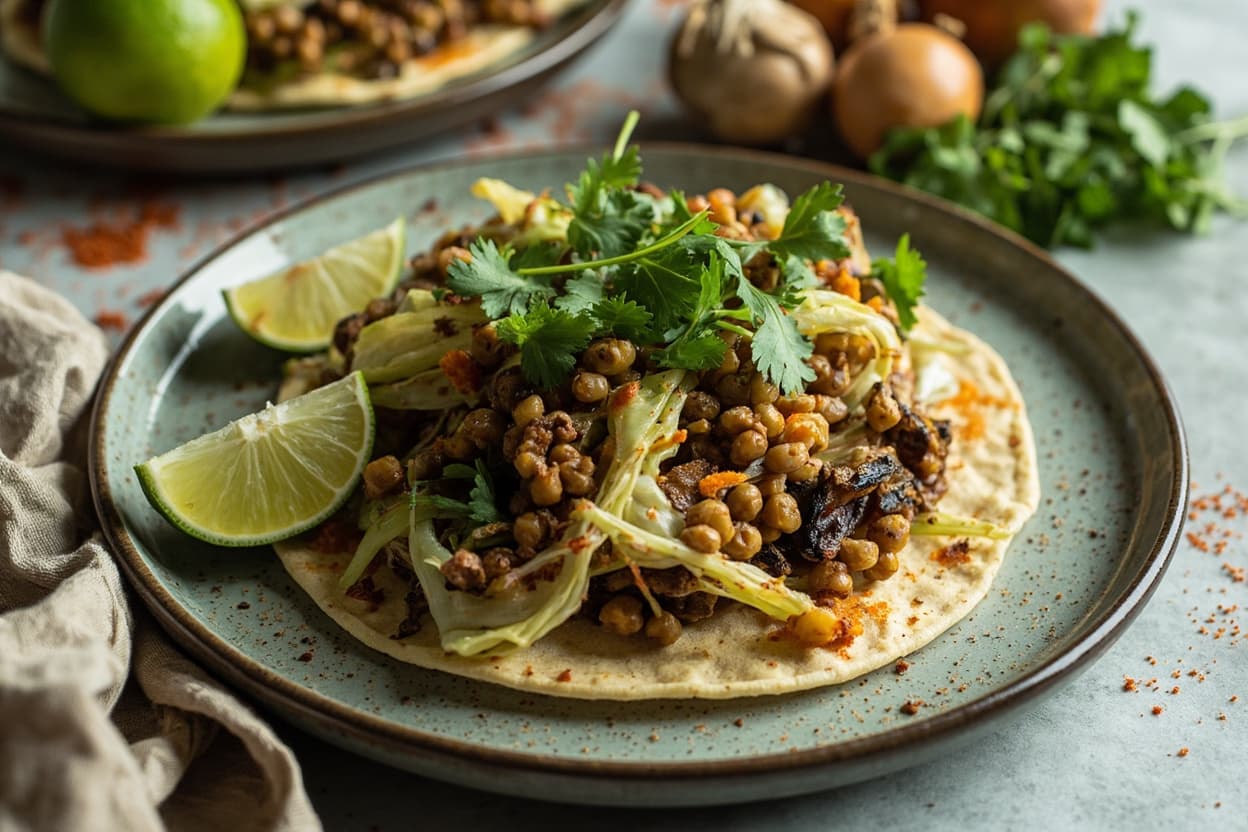 Charred Cabbage and Lentil Tostada