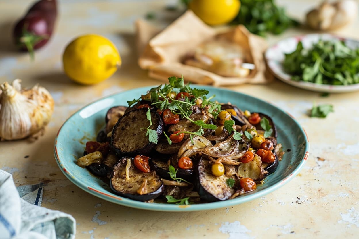 Charred Eggplant Salad with Lemon and Onion