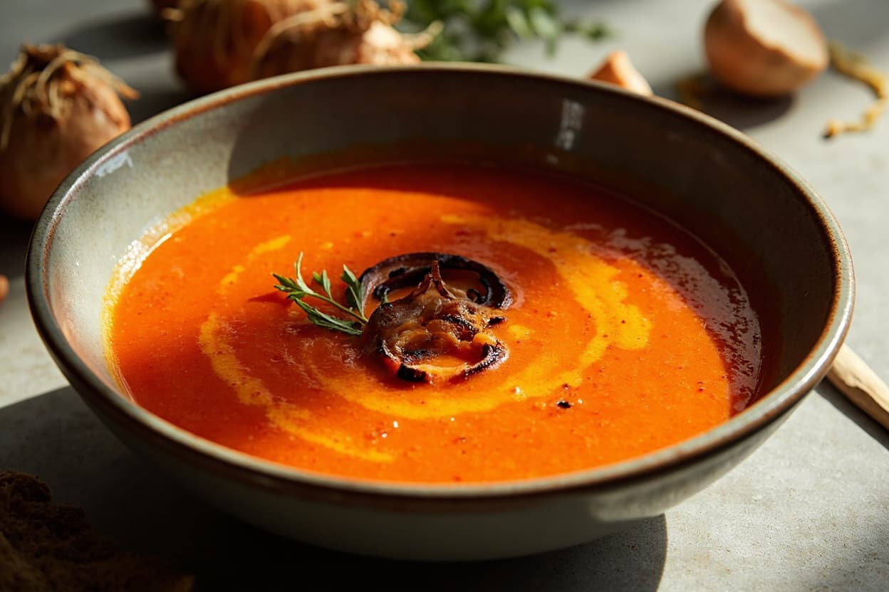 Charred Onion and Tomato Soup