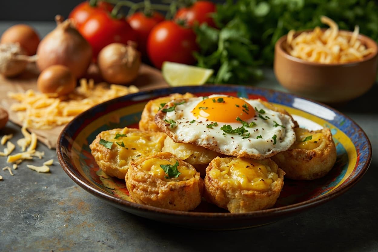Cheese-Stuffed Llapingachos with Fried Egg