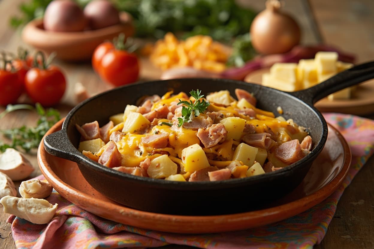 Cheesy Potato and Ham Skillet