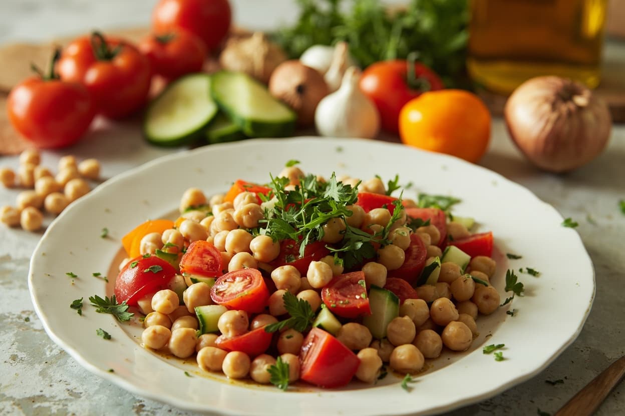 Chickpea Salad with Tomato and Cucumber
