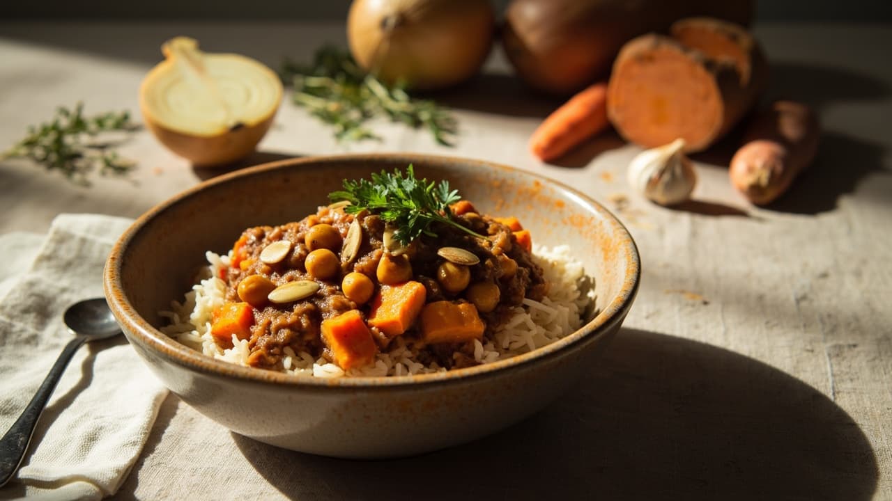 Chickpea & Sweet Potato Navarin with Sunflower Seeds