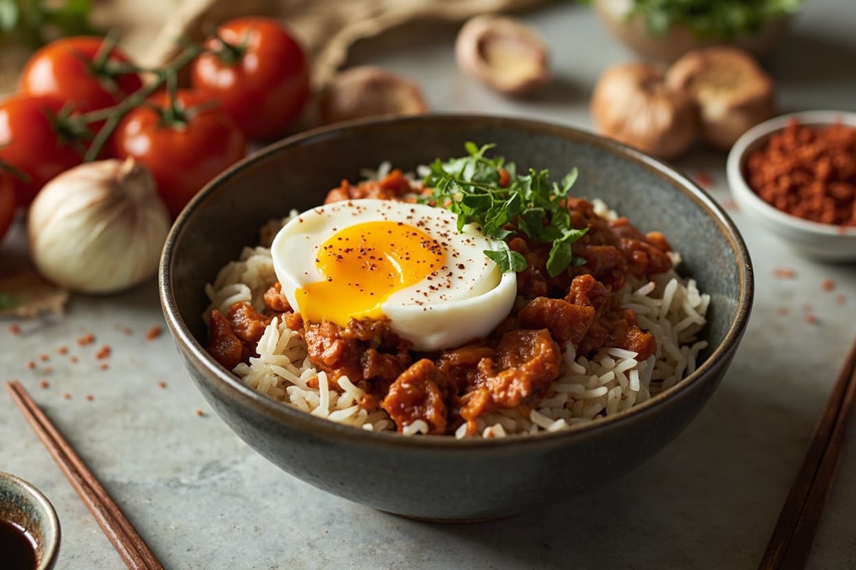 Chili Garlic Egg and Rice Bowl