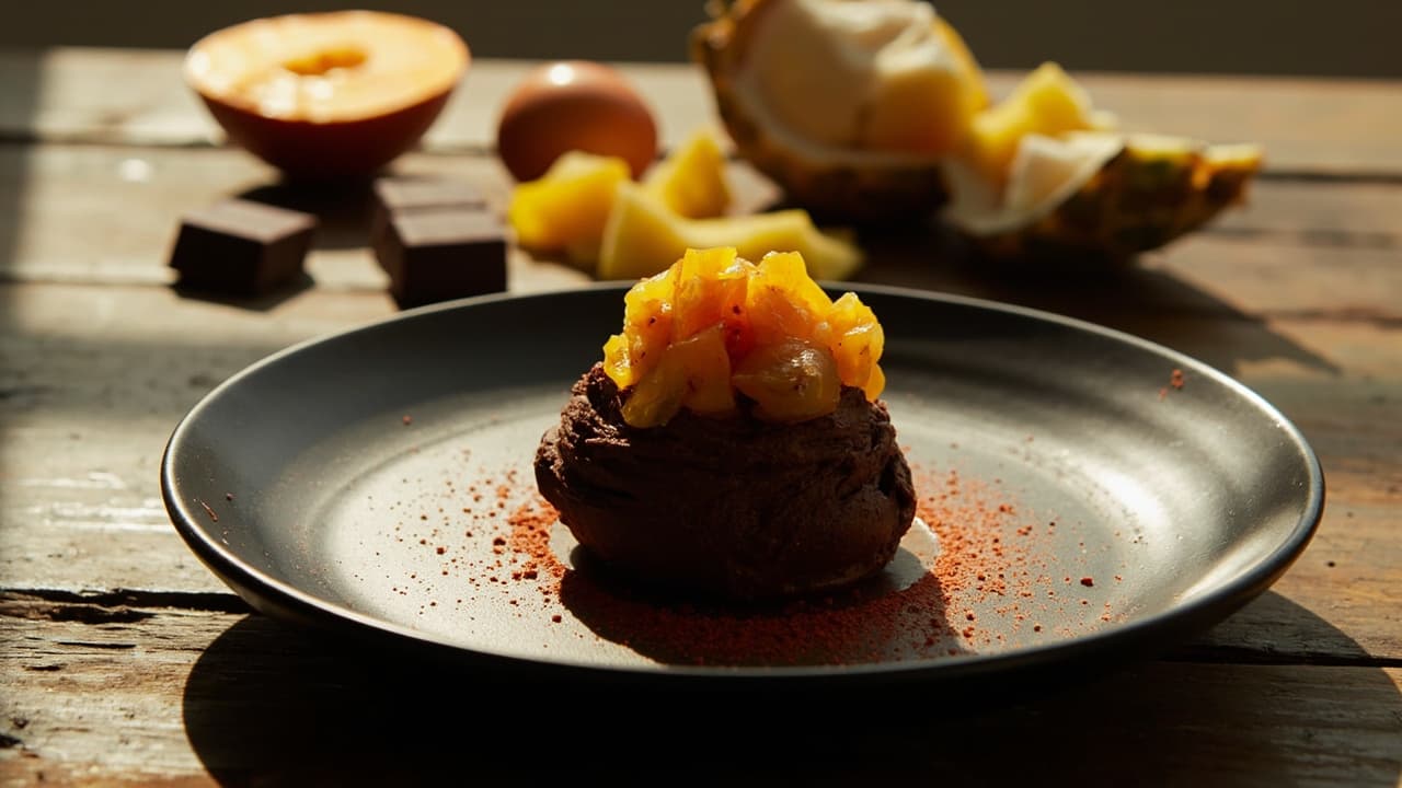 Chili Spiced Chocolate Mousse With Tropical Fruit