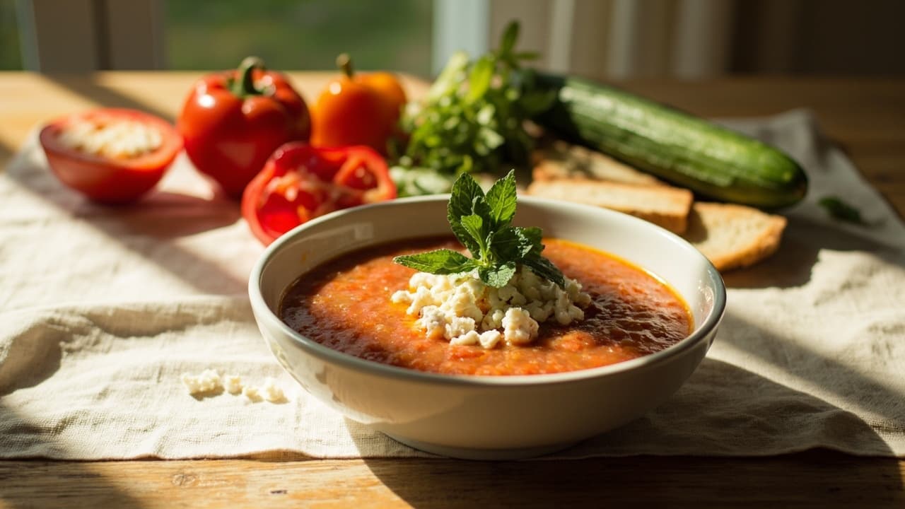 Chilled Gazpacho with Feta and Mint