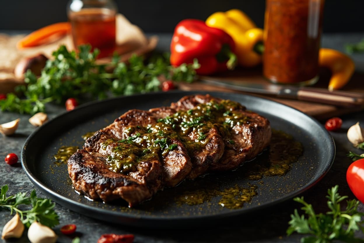 Chimichurri Skirt Steak with Blistered Peppers