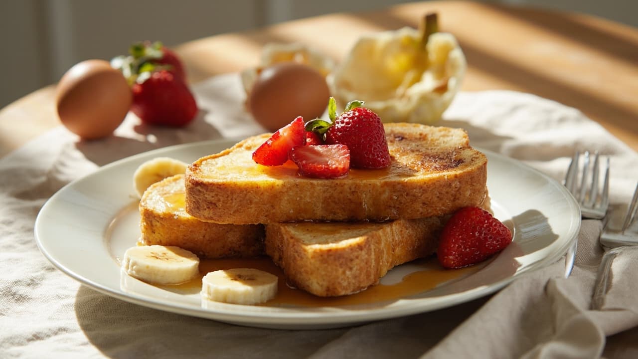 Cinnamon Honey French Toast with Fresh Banana and Strawberry