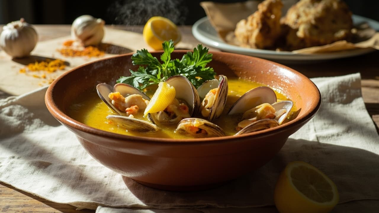 Clams Steamed with Saffron and Lemon