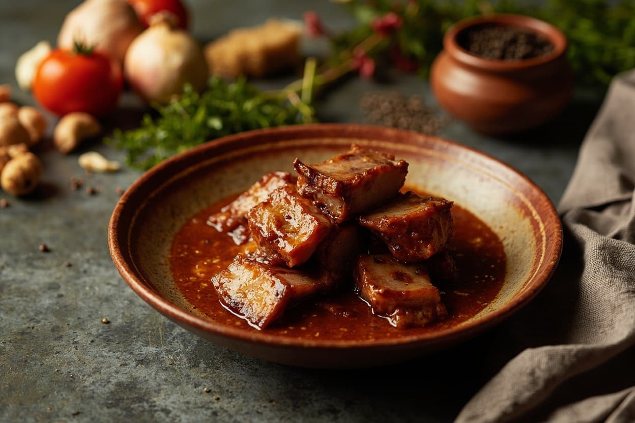 Claypot Caramel Pork Belly with Crushed Pepper