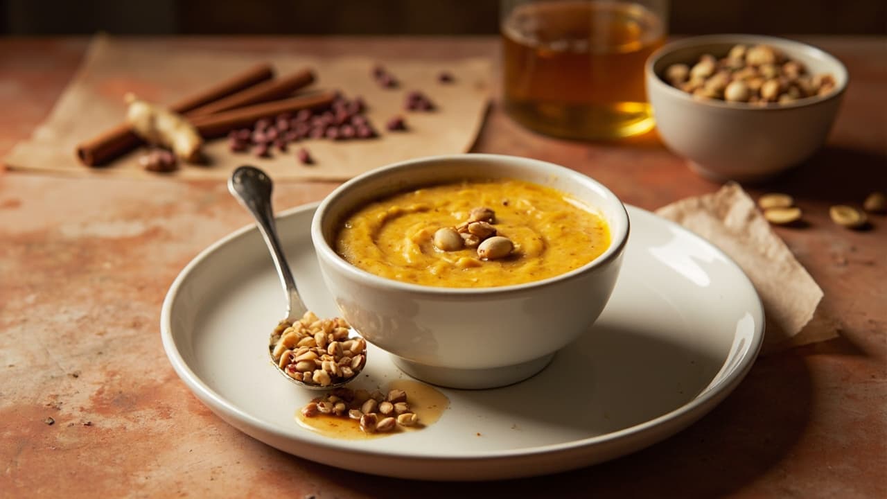 Coconut and Spice Red Lentil Dessert Pudding with Pistachios