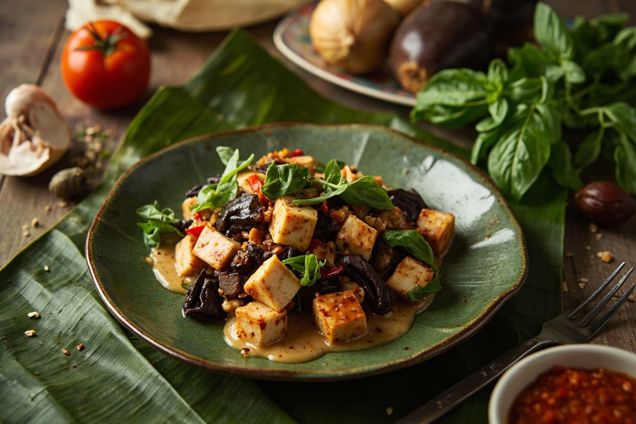 Coconut Basil Tofu and Eggplant Braise