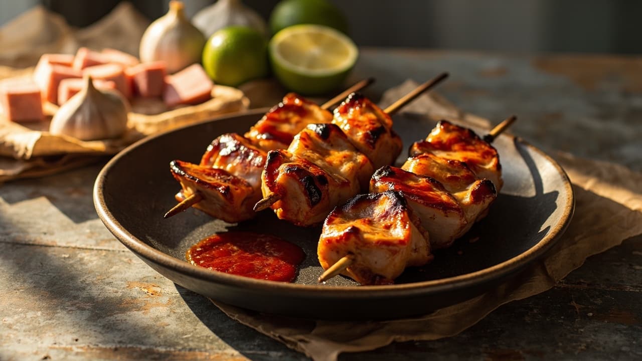 Coconut Charcoal Pork Belly Skewers with Smoked Paprika Baste