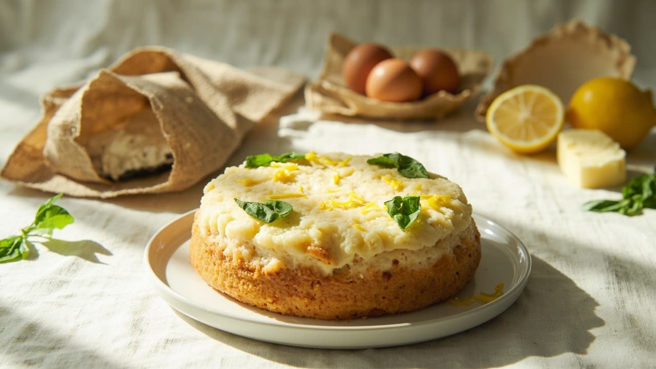 Coconut Flour Cake with Lemon Zest and Fresh Basil