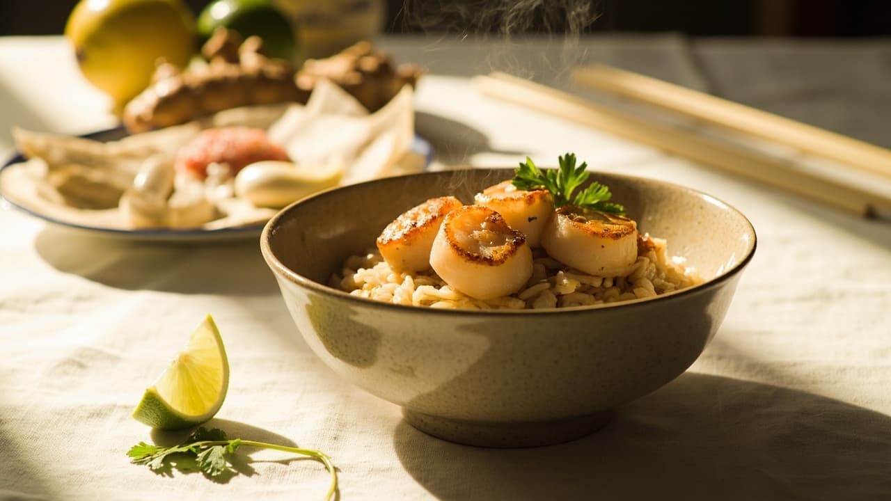 Coconut‑Ginger Rice with Seared Scallops
